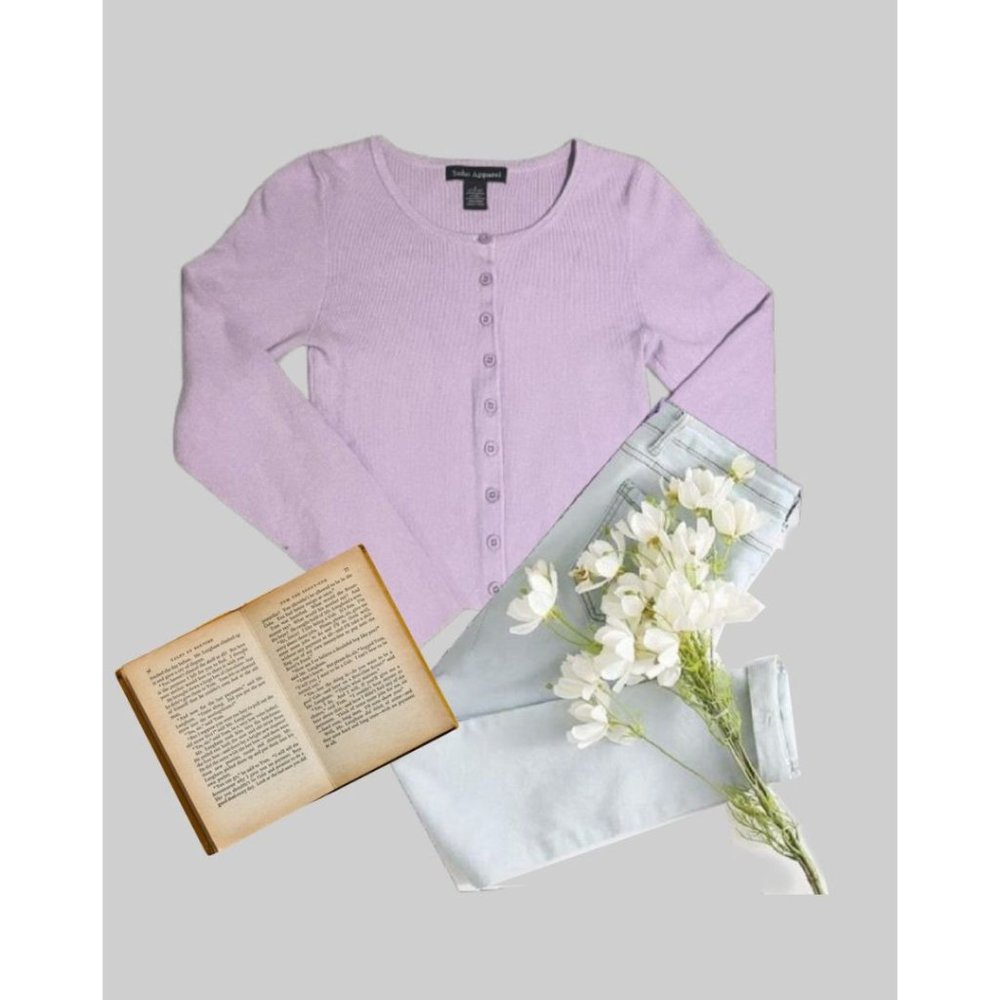 Women's Lilac Cardigan Button Up Sweater Purple